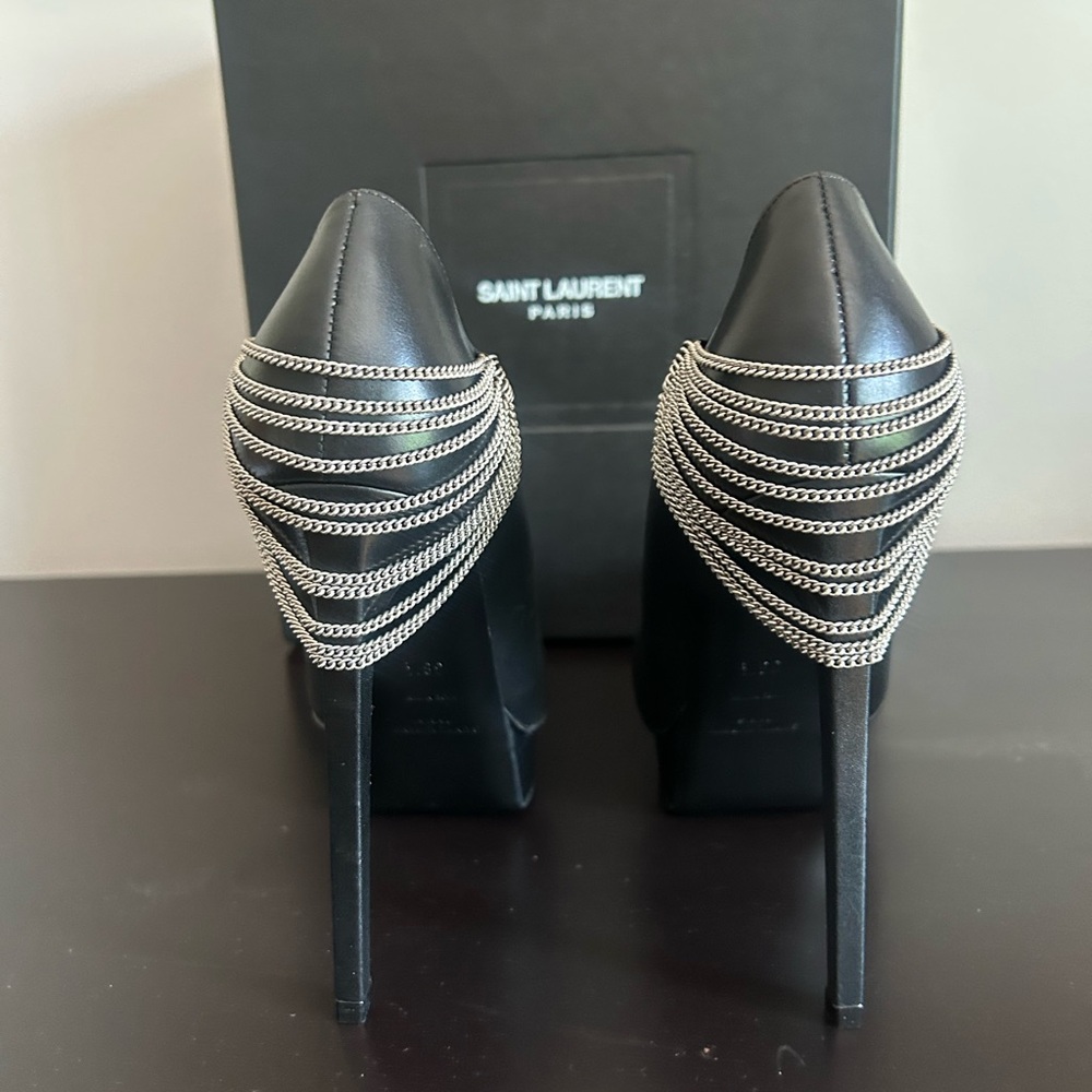 SAINT LAURENT Janis Chain Leather Platform Pumps size Italy 38.5 /8.5 - Picture 4 of 10